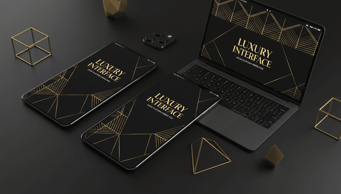 Responsive web app displayed across iPhone, iPad, and MacBook with consistent design