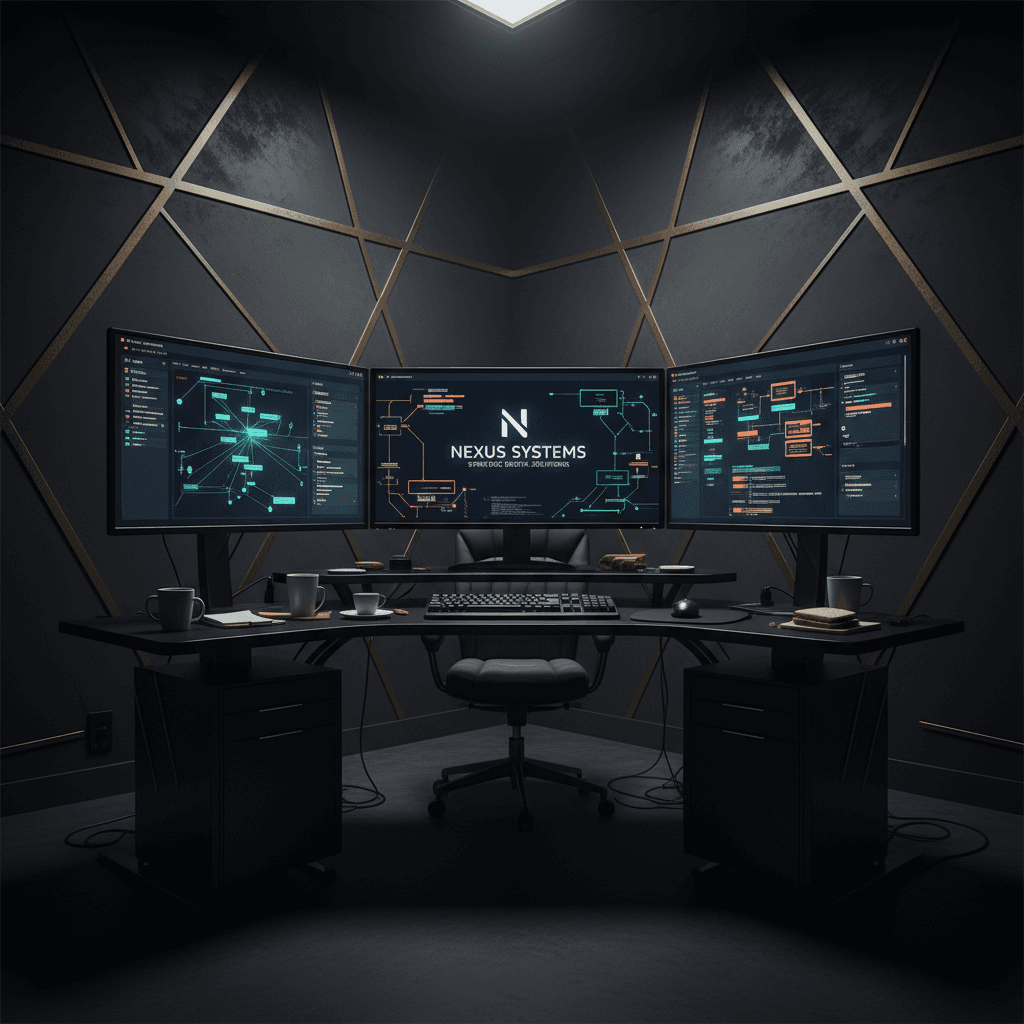 Multi-screen setup showcasing integrated automation and app development