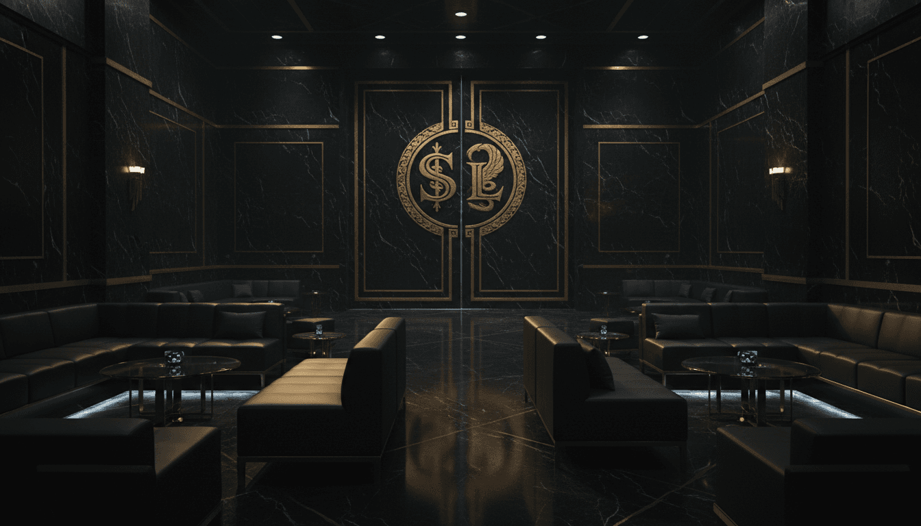 AI Syndicate luxury lounge with black and gold aesthetic